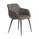 Szürke színű szövettel kárpitozott, acél szerkezetű, formatervezett dizájn étkezőszék.