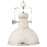 Antikolt felületű, krémszínű, fém anyagú függeszték lámpa.