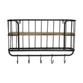 Fektet, fém fogasokkal felszerelt konyhai fali polc.