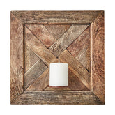 Natúr színű, újrahasznosított fából készült kézműves fali gyertyatartó.