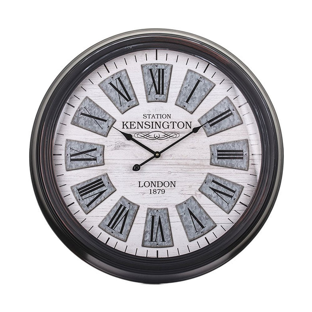 Vintage, loft stílusú, fémből készült, fekete-szürke színű nagy falióra.