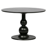 Kerek formájú, mélyfekete színű, dizájn étkezőasztal.