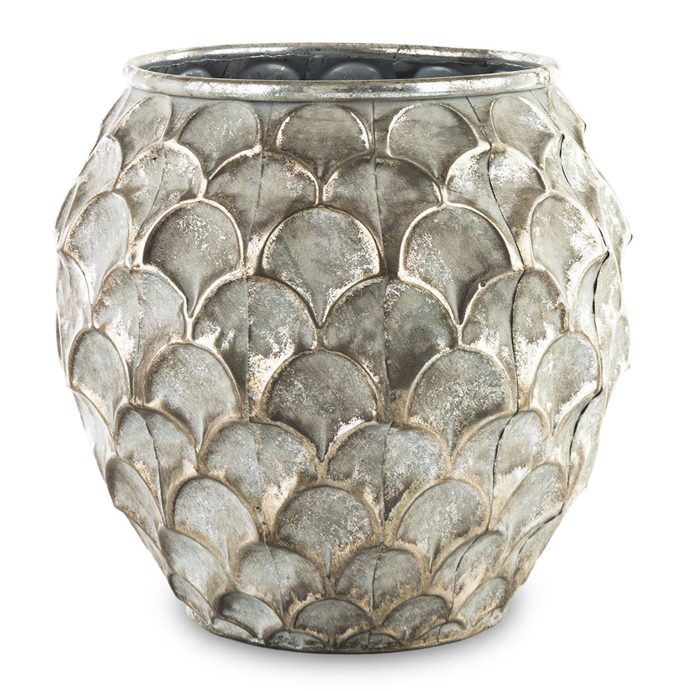 Antik ezüst színű,, dekor fém kaspó.