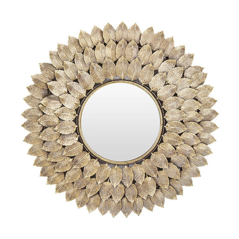 Modern stílusú, aranyszínű fém falitükör.