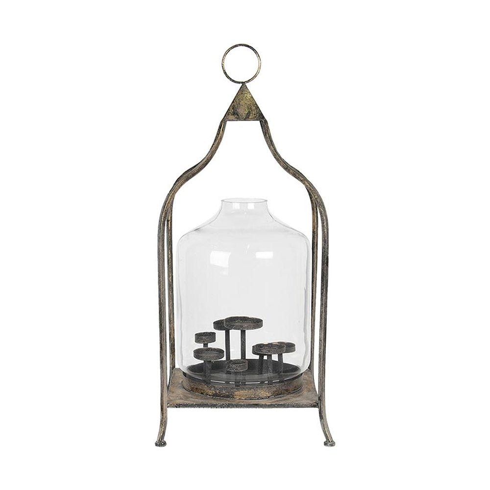 7 ágú gyertyatartóval rendelkező, antik rézszínű fém lámpás.