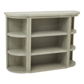 Tömör fenyőfából készült, mosott szürke színű, polcos tároló.