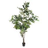 213 cm magas, élethű mű csüngőágú fikusz fekete kaspóban.