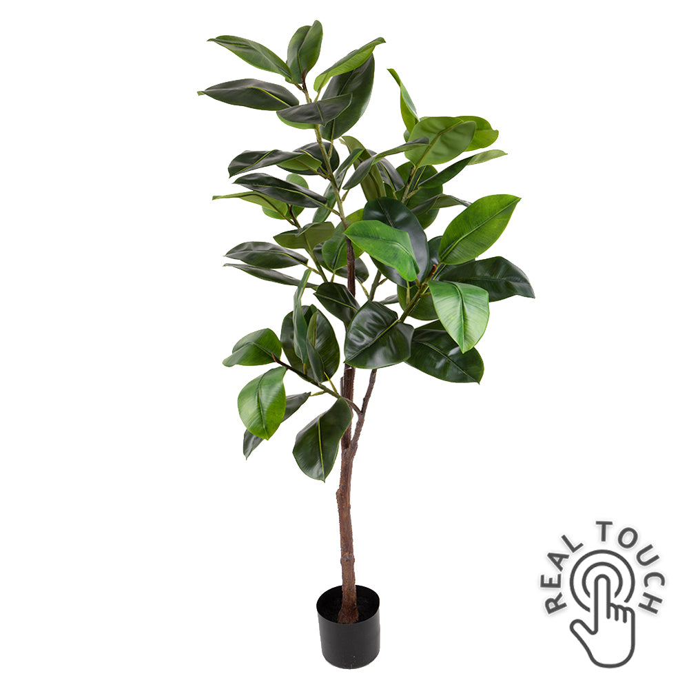 Mű fikusz cserje fekete színű műanyag kaspóban.