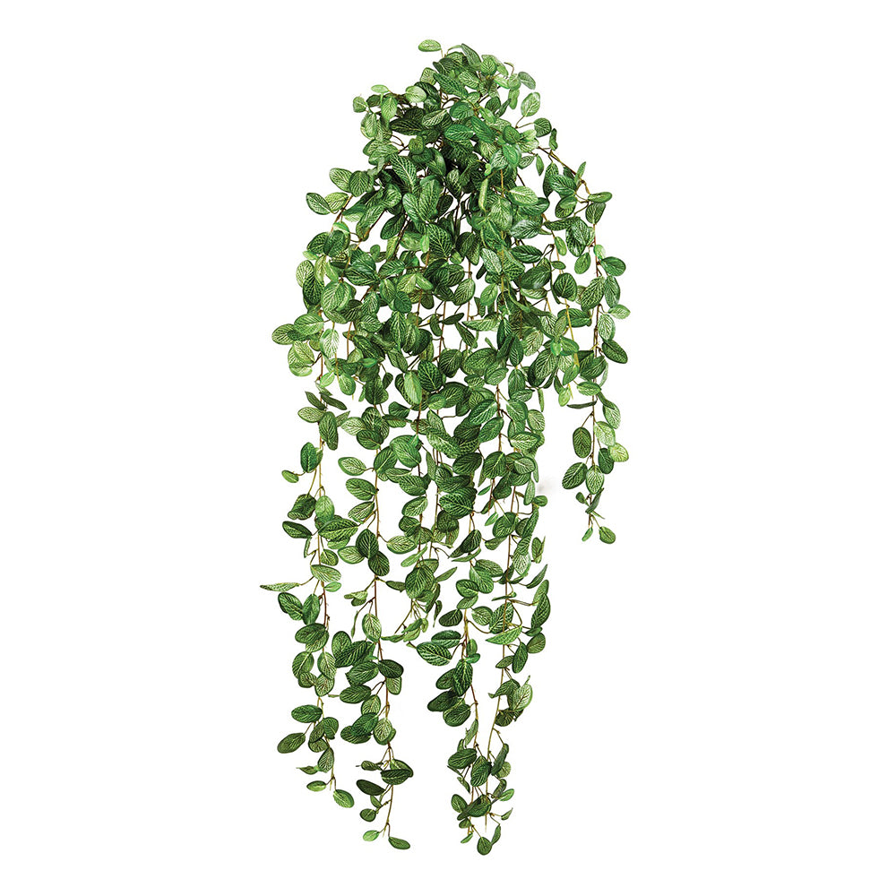 Fittonia zöld mű hálóslevél csüngő növény 85 cm hosszan, dekoratív műnövény leomló levelekkel.