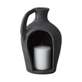 Korsó formájú, kézműves terrakotta lámpás.