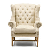 Franklin Park natúr lenvászon szárnyas fotel elölnézet mélygombos háttámlával