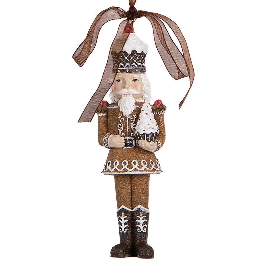 GINGERBREAD függeszthető barna mézeskalács diótörő figura 13 cm barna szalaggal