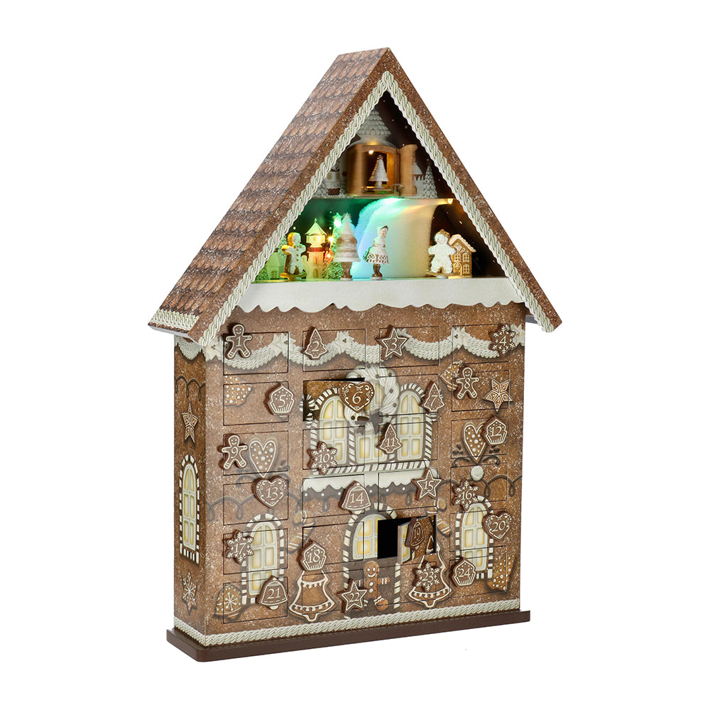GINGERBREAD zenélő adventi házikó bekapcsolt világítással és mozgó jelenettel GINGERBREAD zenélő adventi házikó bekapcsolt világítással és mozgó jelenettel