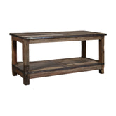 GRIMAUD rusztikus dohányzóasztal újrahasznosított fából, alsó polccal – elölnézet