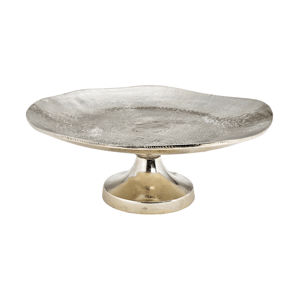 Talpas kialakítású, ezüstszínű kínáló tál.