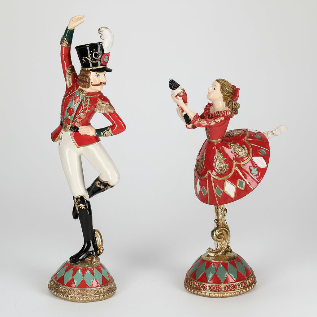 HERITAGE balerina és diótörő figura páros, klasszikus karácsonyi stílusban HERITAGE balerina és diótörő figura páros, klasszikus karácsonyi stílusban