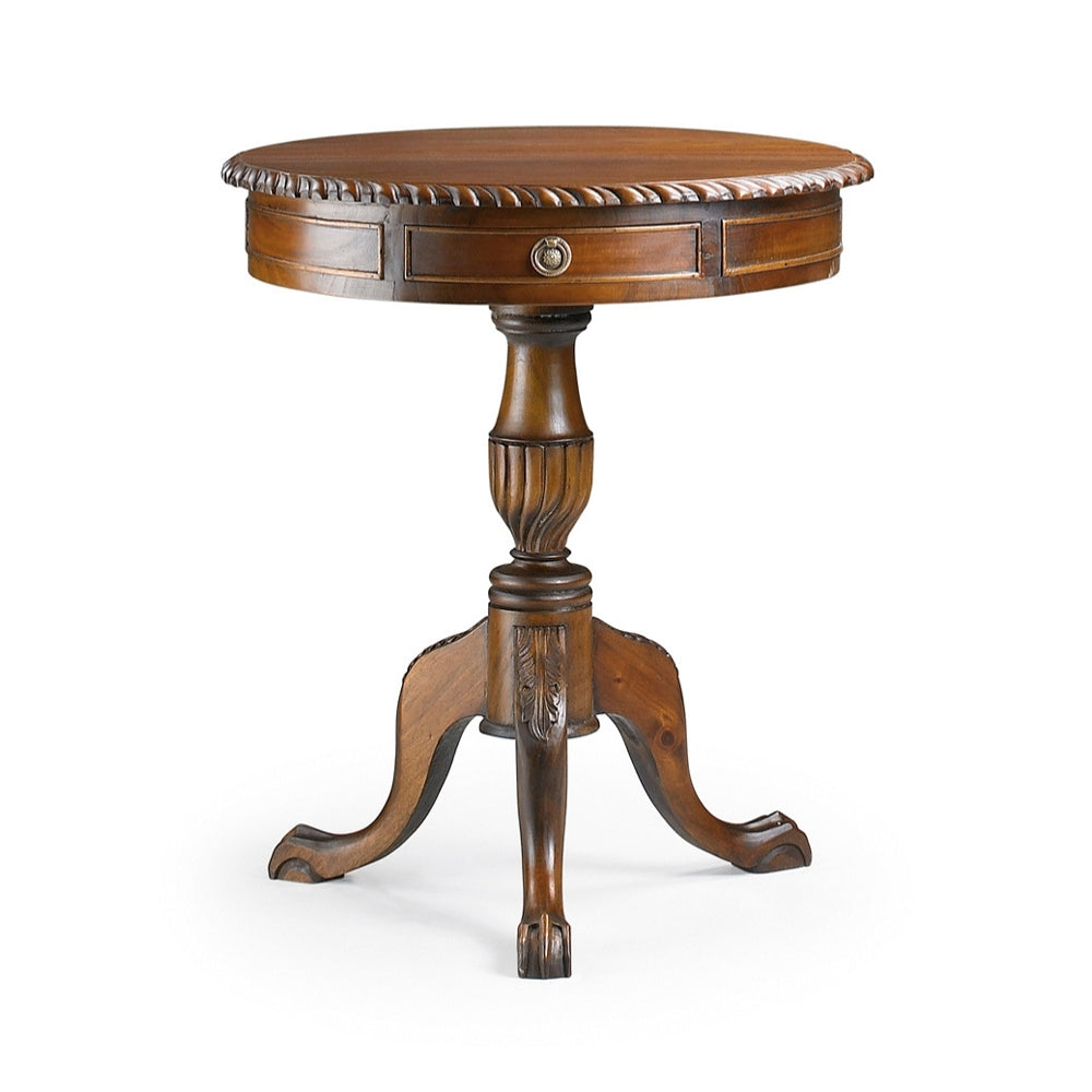HERITAGE fiókos mahagónifa Chippendale kisasztal 70 cm klasszikus fa lerakóasztal faragott lábakkal