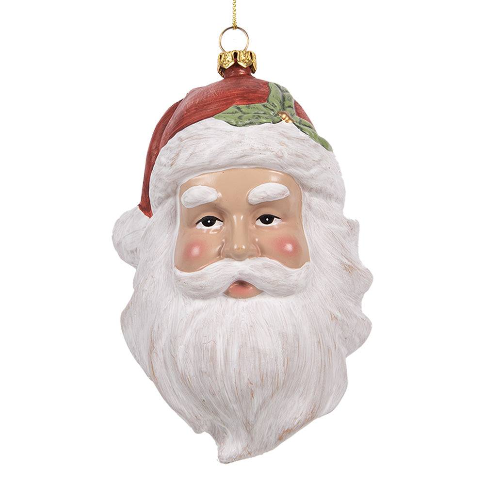 Vintage stílusú HERITAGE Mikulás figura karácsonyfadísz piros sapkával és fehér szakállal, 15 cm