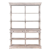 IMPERIAL akácfa könyvespolc elölnézetben, oszlopos szerkezettel és fiókokkal