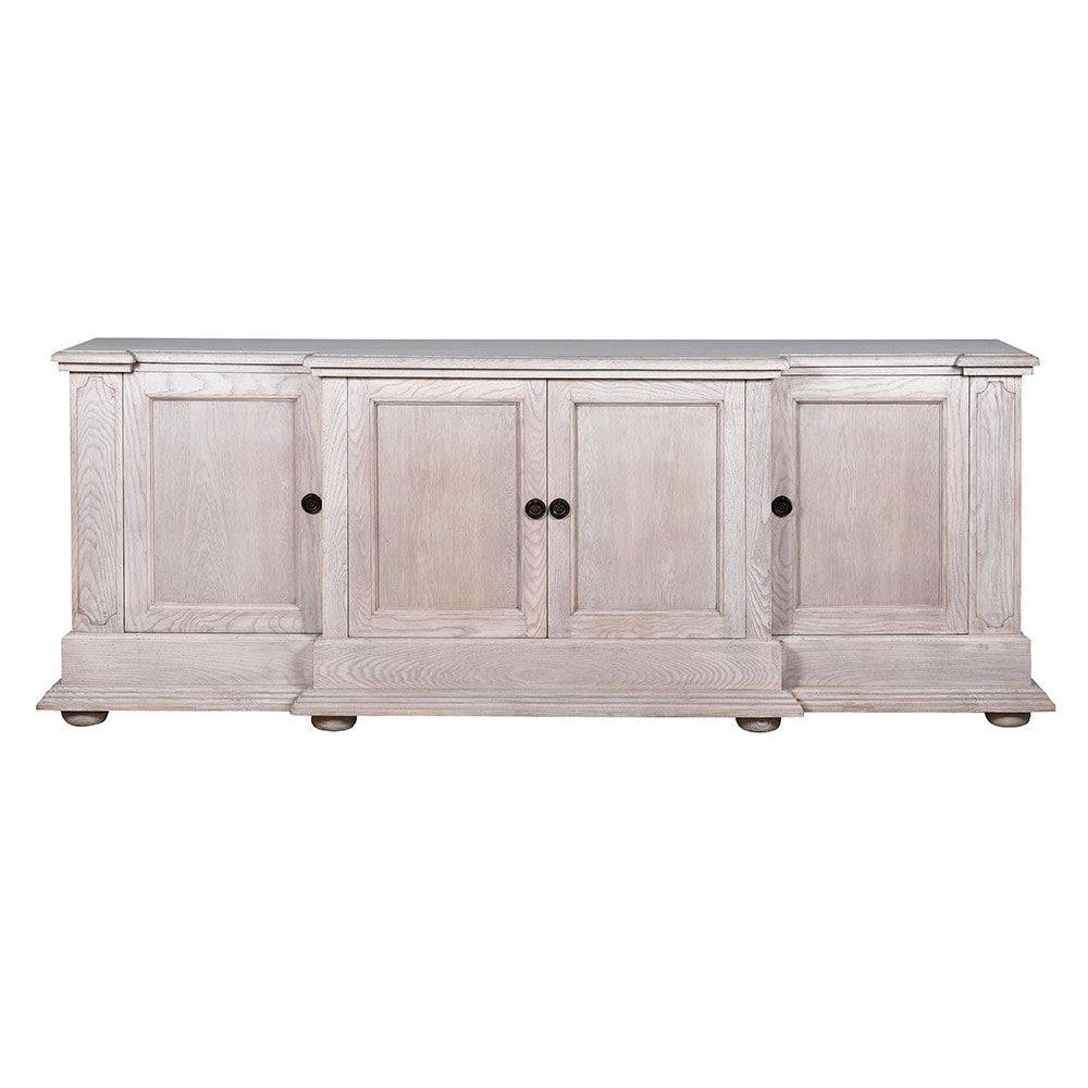 Imperial koloniál stílusú, 220 cm széles, tömör tölgyfa tálaló négy ajtóval, natúr színben.