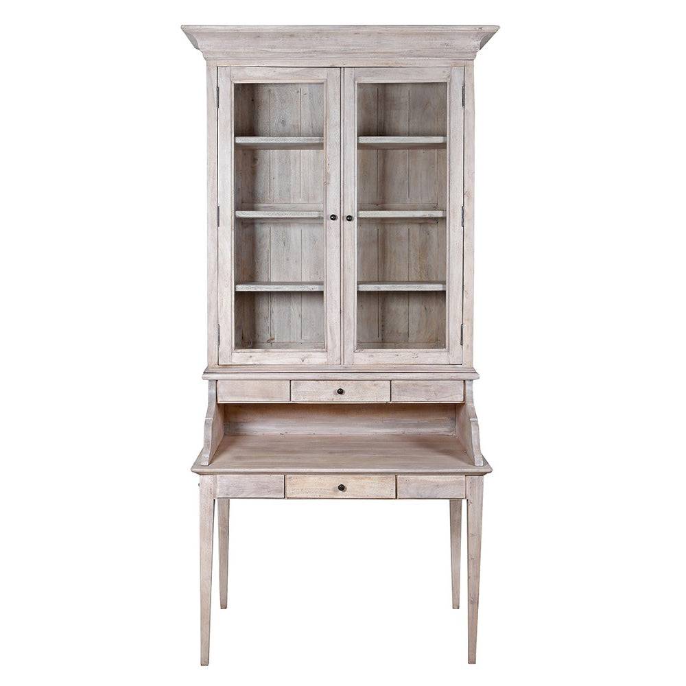 IMPERIAL akácfa vitrines szekreter elölnézetben, üvegajtós felső résszel és fiókos szekreter alsó résszel