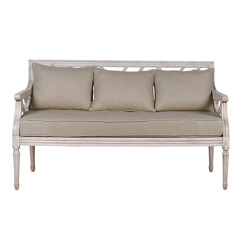 Tömör akácfából faragott, exkluzív, kézműves kanapé.