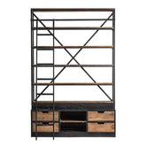 Ivalo fenyőfa-vas könyvespolc létrával, ipari stílusban