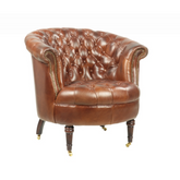 Dohánybarna valódi bőr Chesterfield klubfotel elölnézetben