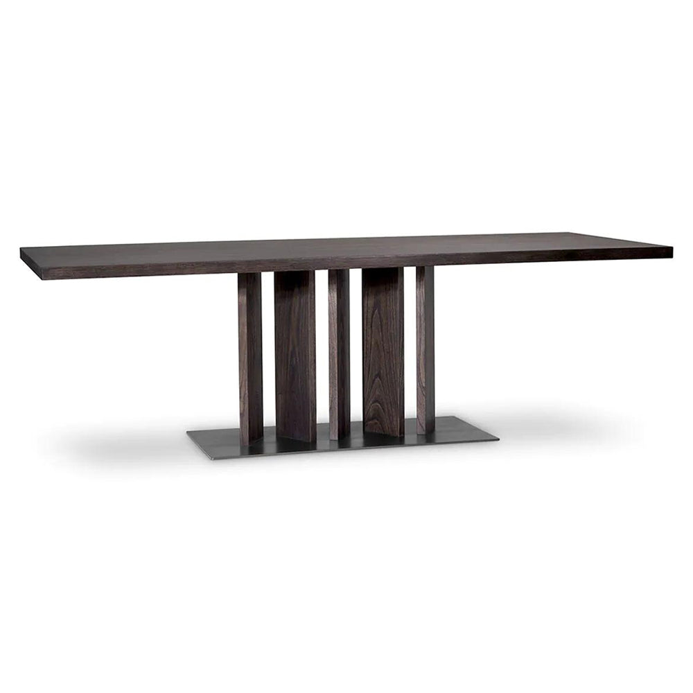 Mokkaszínű tölgyfurnérból készült, formatervezett design étkezőasztal..