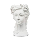 Női fejszobrot mintázó,, beültethető, fehér színű kaspó büszt..