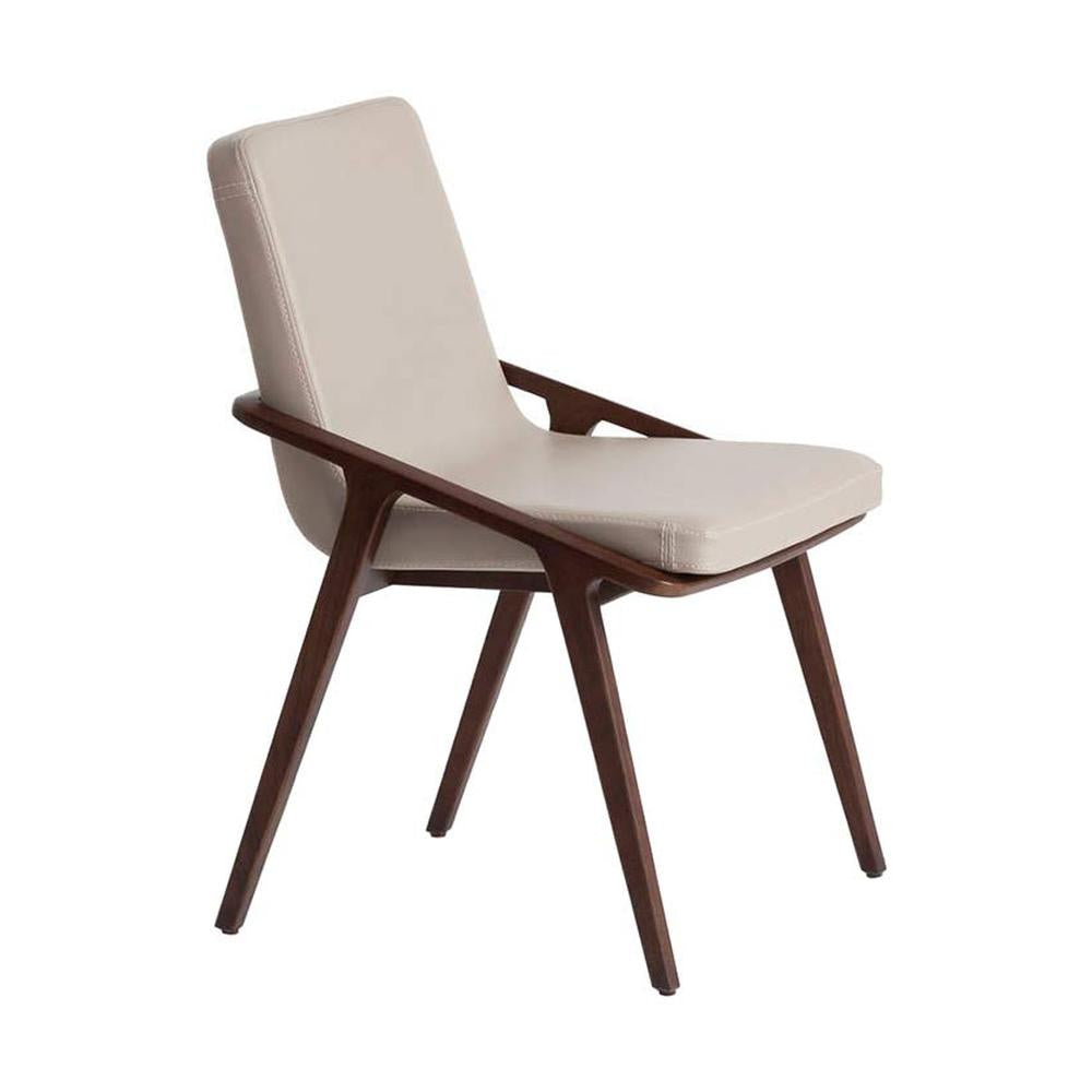 Bézs színű műbőrrel kárpitozott, kőrisfából készült, formatervezett dizájn étkezőszék.