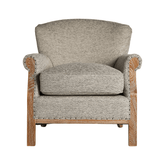 Elölnézet: Laronxe szürke kőrisfa fotel vastag ülőpárnával, elegáns gyarmati stílusban.