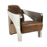 Le Rutilant modern bőrfotel dohánybarna marhabőr kárpittal és polírozott fém karfákkal