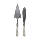 Antik pezsgőszínű, akril nyéllel rendelkező, vintage stílusú tortalapát és kés szett .