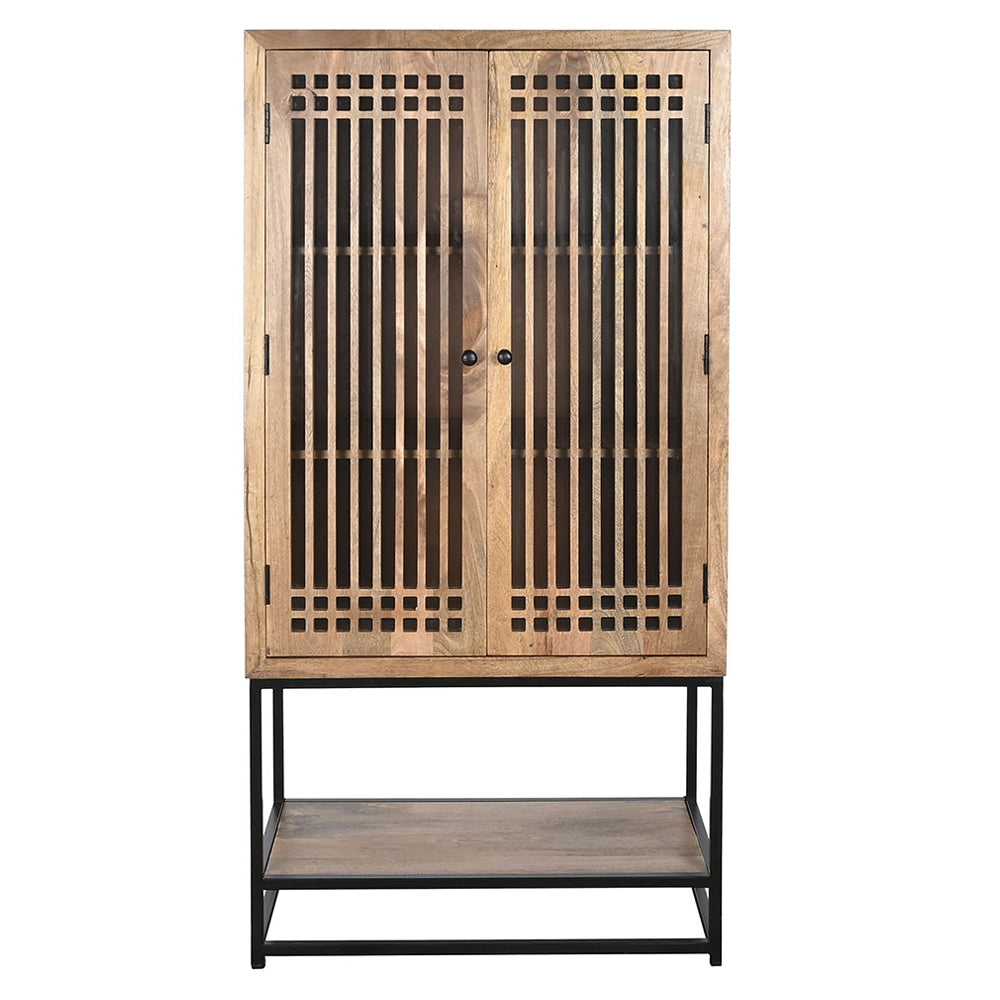 Mangófából és vasból készült, 2 ajtós tároló szekrény.