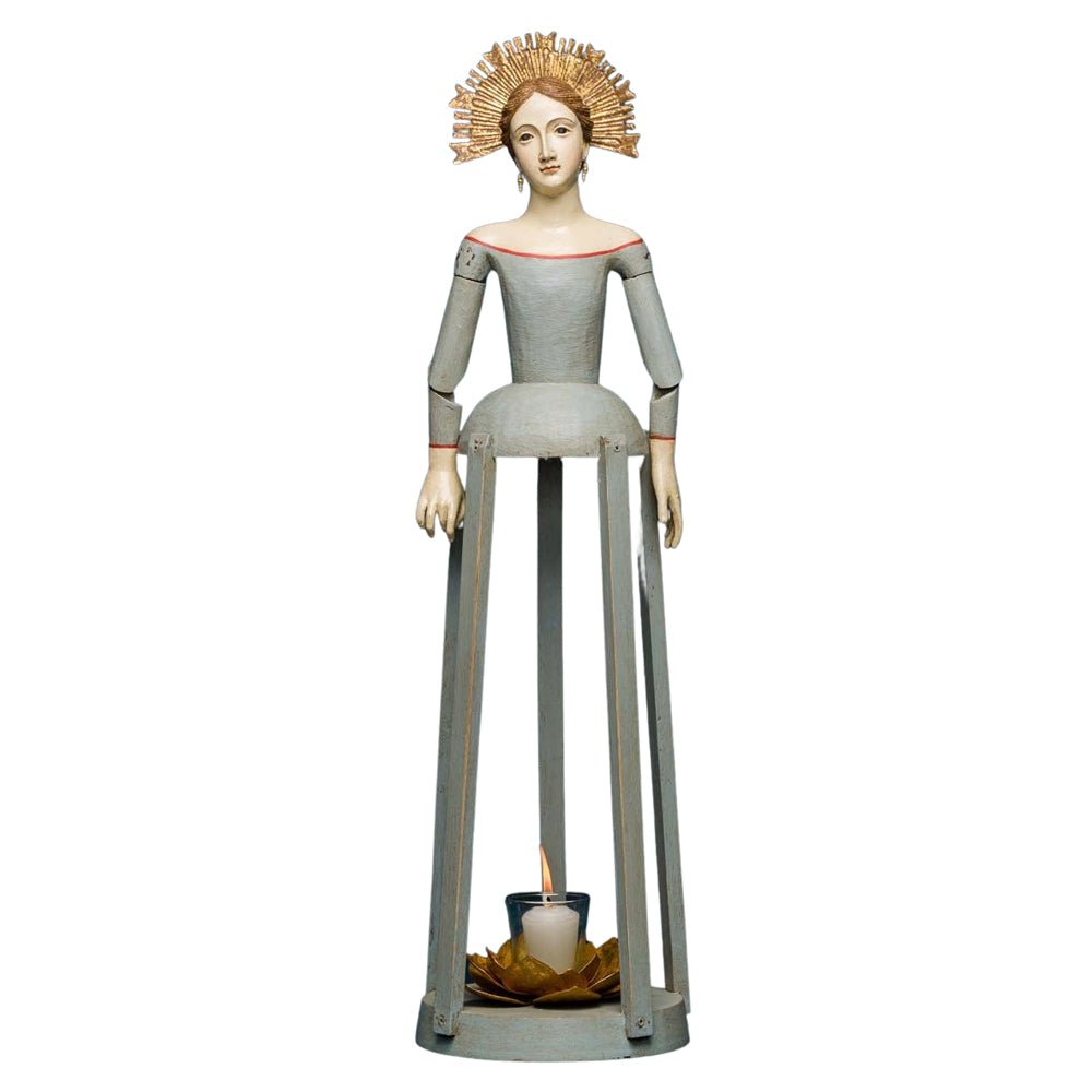 Maria de la Mier kalitkás Madonna figura gyertyatartóval, teljes alakos nézet, Sacred kollekció