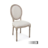 Fehér pigmentes olajjal kezelt, tömör nyírfából készült, ekrüszínű pamutvászonnal kárpitozott szék.