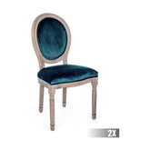 Párizsi kék színű, bársony hatású szövettel kárpitozott étkezőszék.