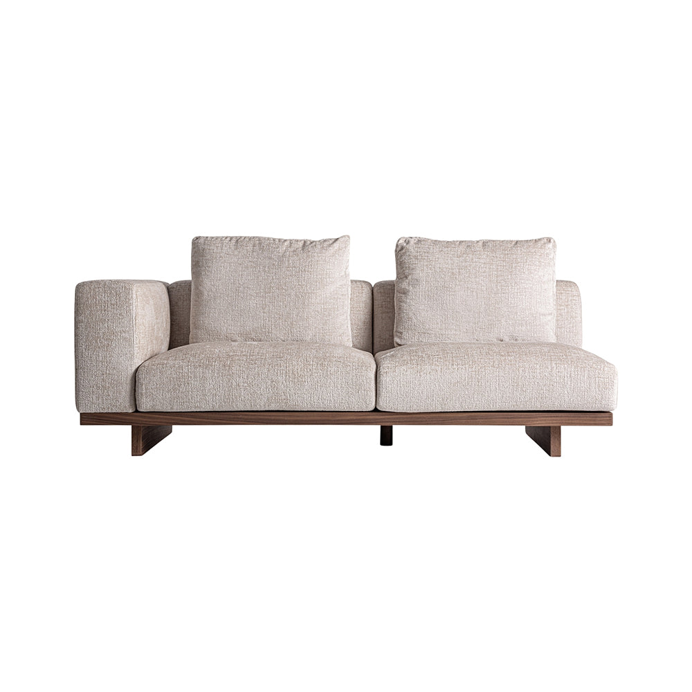 METTI taupe moduláris kanapé elölnézetből, fa alapzattal