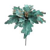 türkizszínű bársonyból készült dekoratív mű mikulásvirág