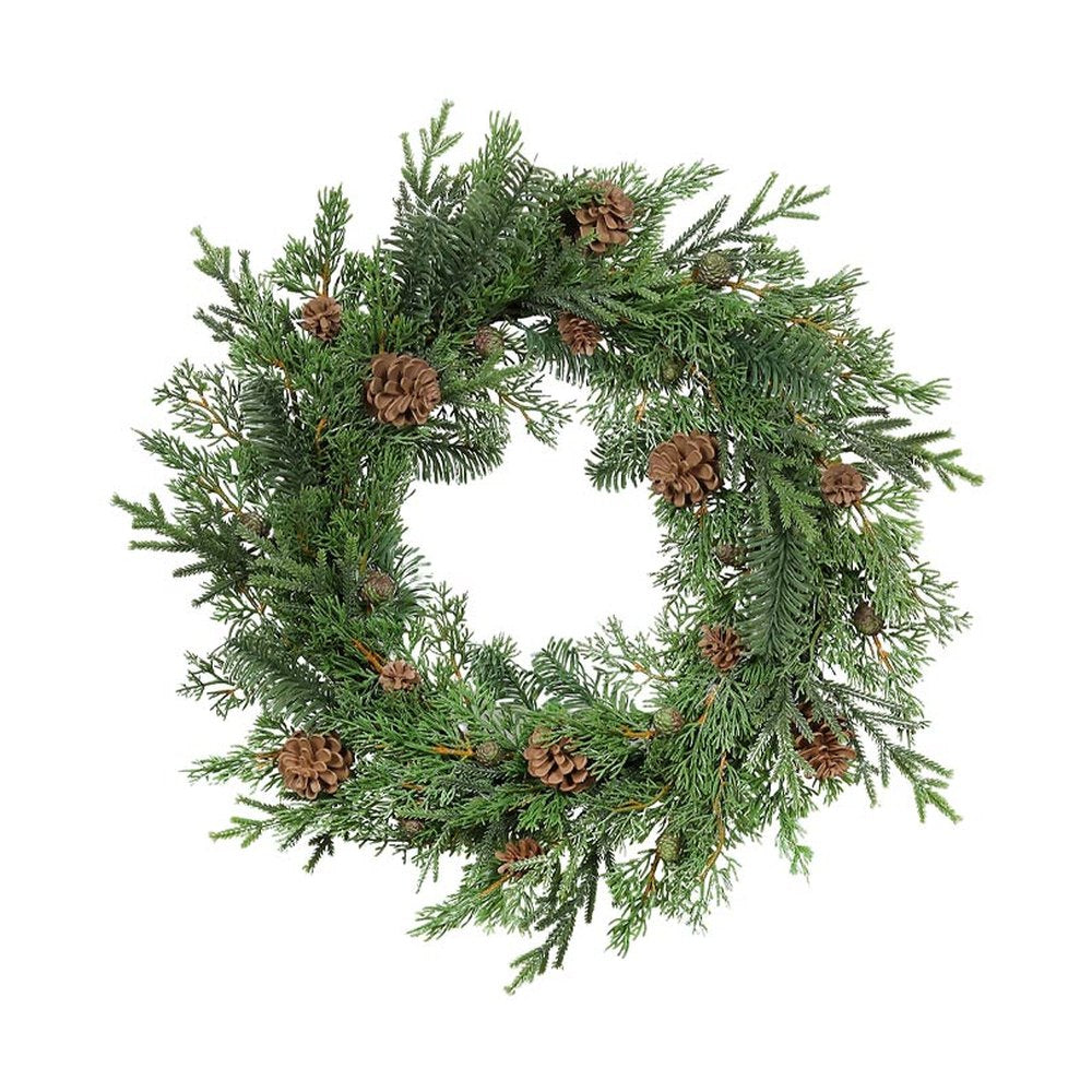 Tobozokkal díszített, mű ciprus fenyő mix koszorú.