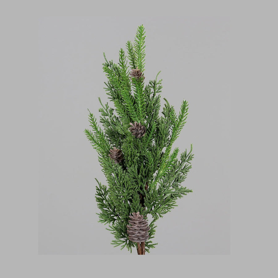 Tobozokkal díszített, zöld színű mű fenyő ág mix.