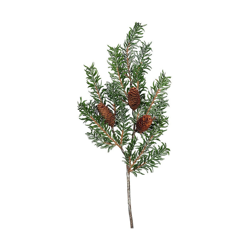 Tobozokkal díszített, zöld színű mű nobilis fenyő ág.