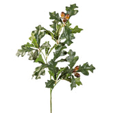 Makkokkal díszített, zöld színű, mű tölgyfa ág.