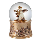 Rézszínű, hóemberes karácsonyi hógömb.