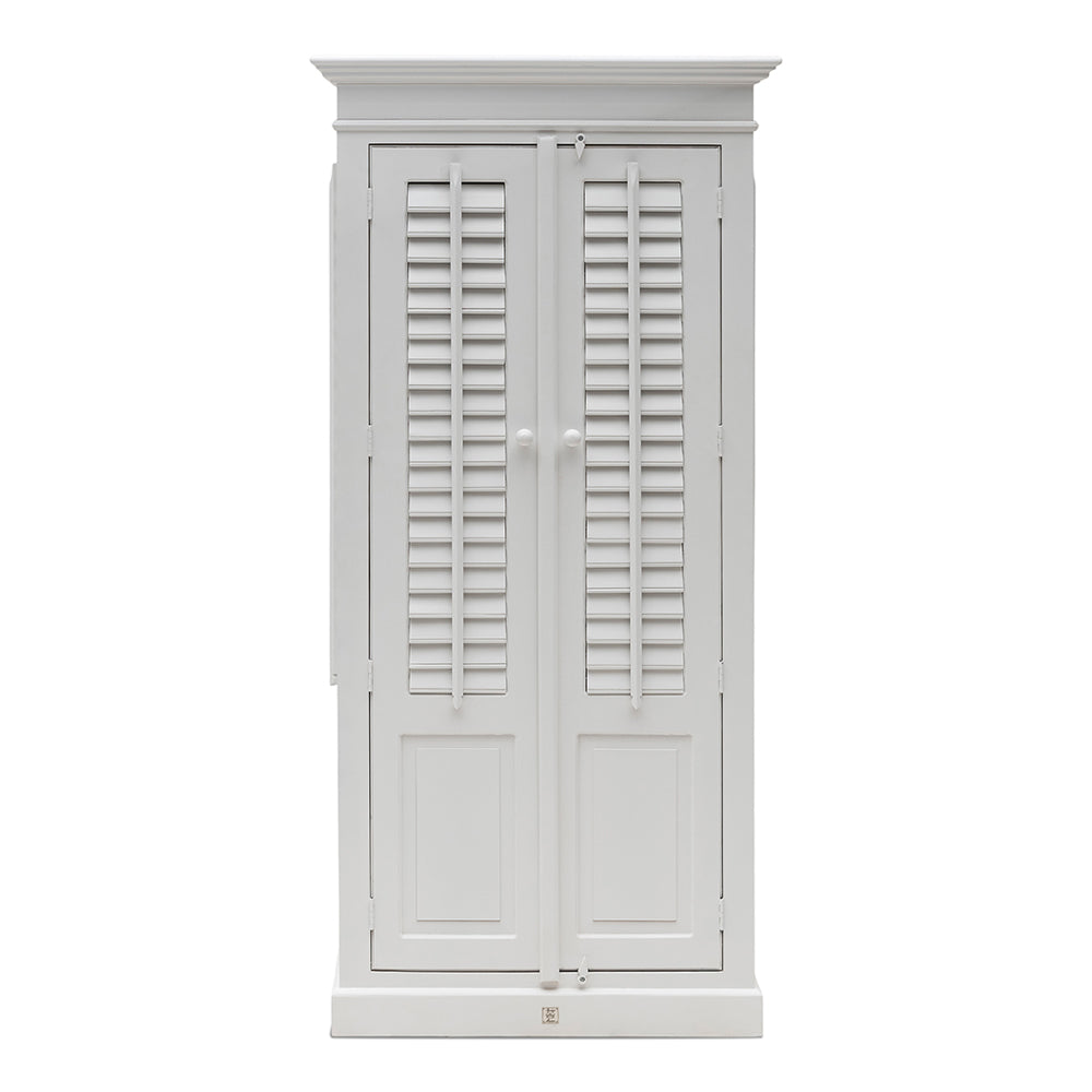 Fehér akácfa lamellás ajtós szekrény New Orleans kollekció 210 cm