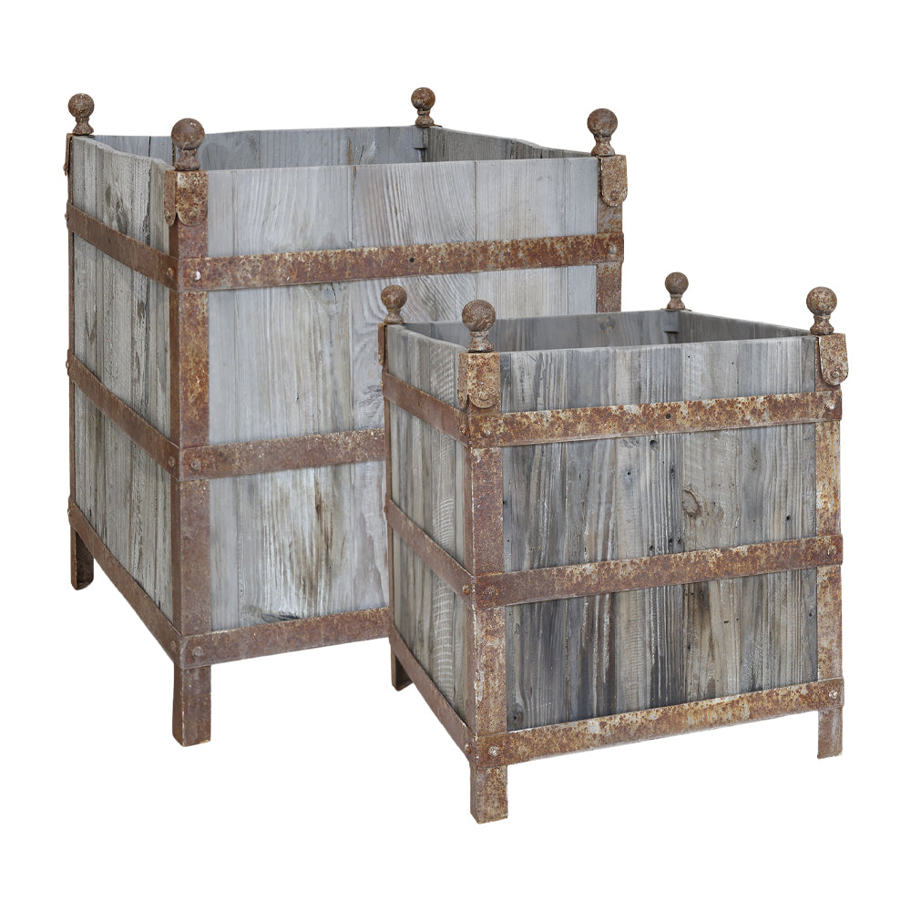 OLD FRENCH 2 db-os rusztikus fa ültetőláda szett 76 cm