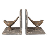 Old French rusztikus szürke fém madaras könyvtámasz szett 2 db antikolt kivitelben, 26 cm