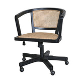 Fekete nyírfa-rattan irodai forgószék Old French vintage stílusban