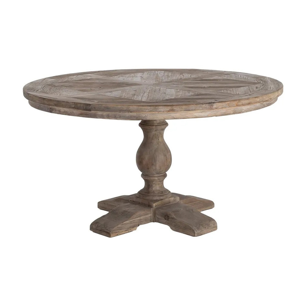 OLD FRENCH kerek natúr fenyőfa étkezőasztal 140 cm újrahasznosított fenyőfából